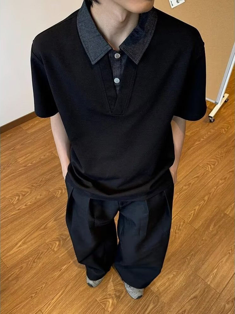 Men’s Fake Two-Piece Polo Shirt Cleanfit Casual Top