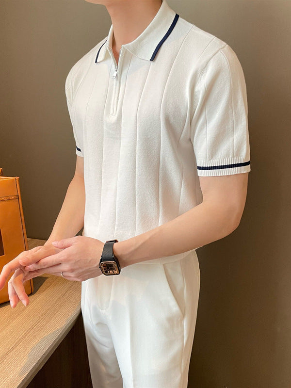 STOCK-Men’s Ice Silk Polo Shirt Summer Breathable Casual