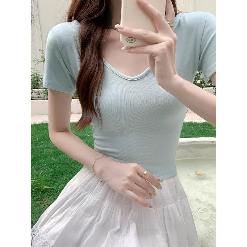 V-Neck Slim Fit Women Summer T-Shirt 2026