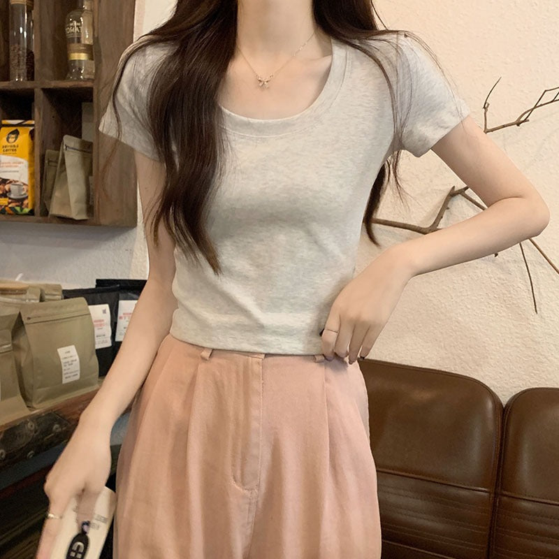 Solid Cotton One Shoulder Women Summer T-Shirt