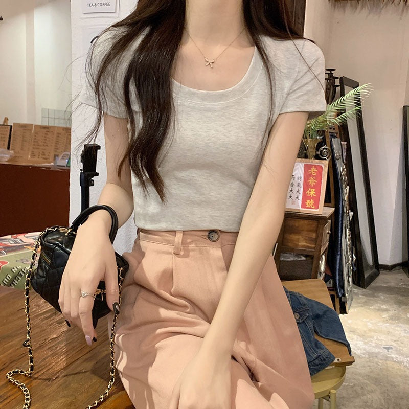 Solid Cotton One Shoulder Women Summer T-Shirt