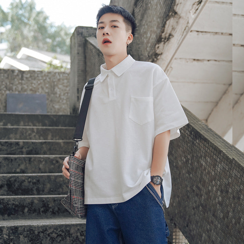 Men’s Solid Color Polo Shirt Casual Summer Loose Fit