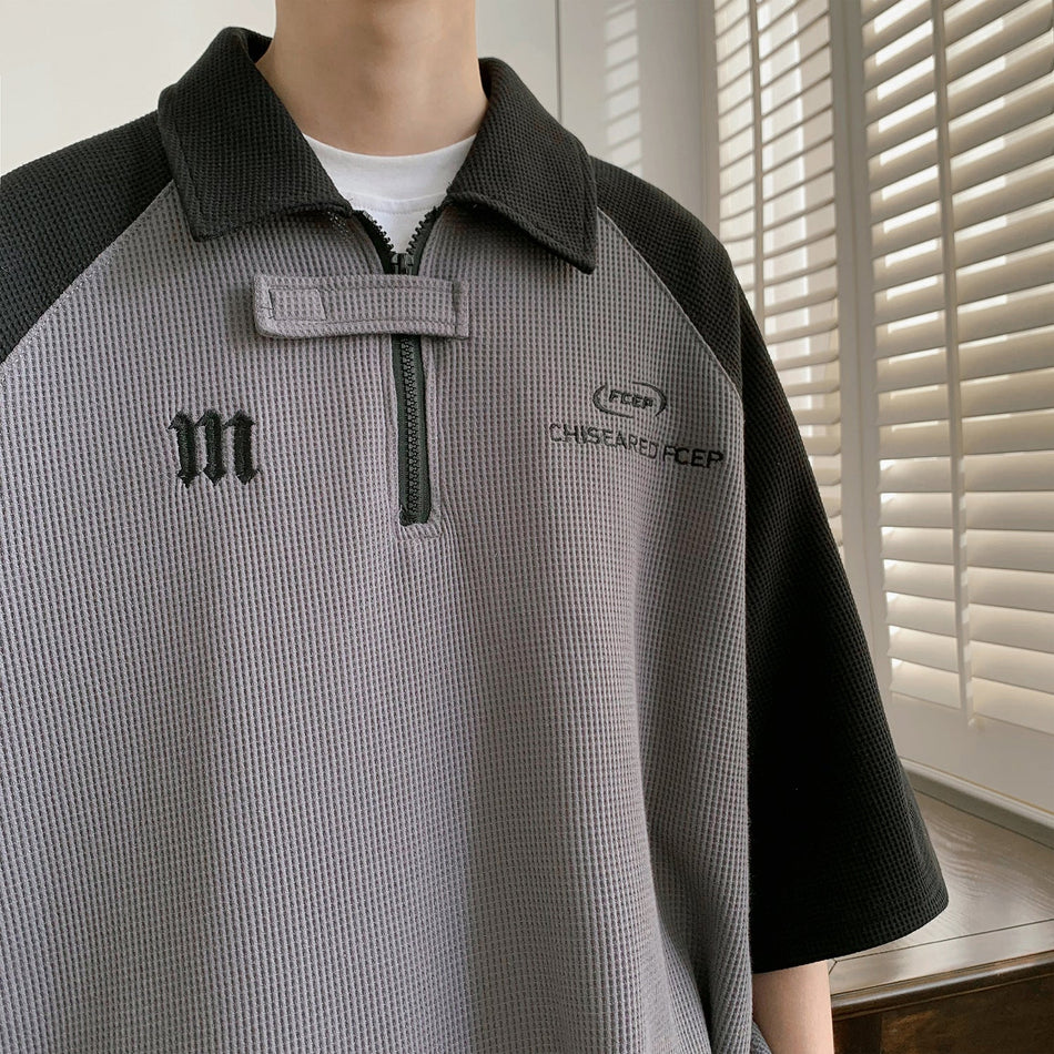Men’s Waffle Polo Shirt Contrast Casual Summer Wear