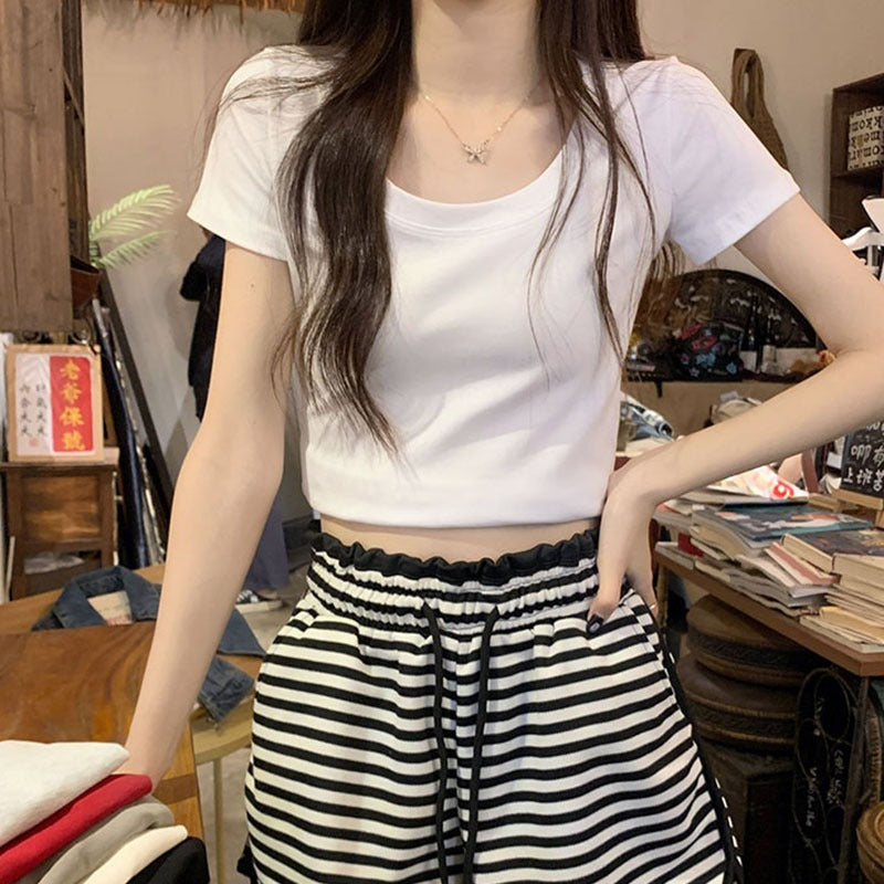White Slim Fit Crewneck T-Shirt for Women Summer 2026