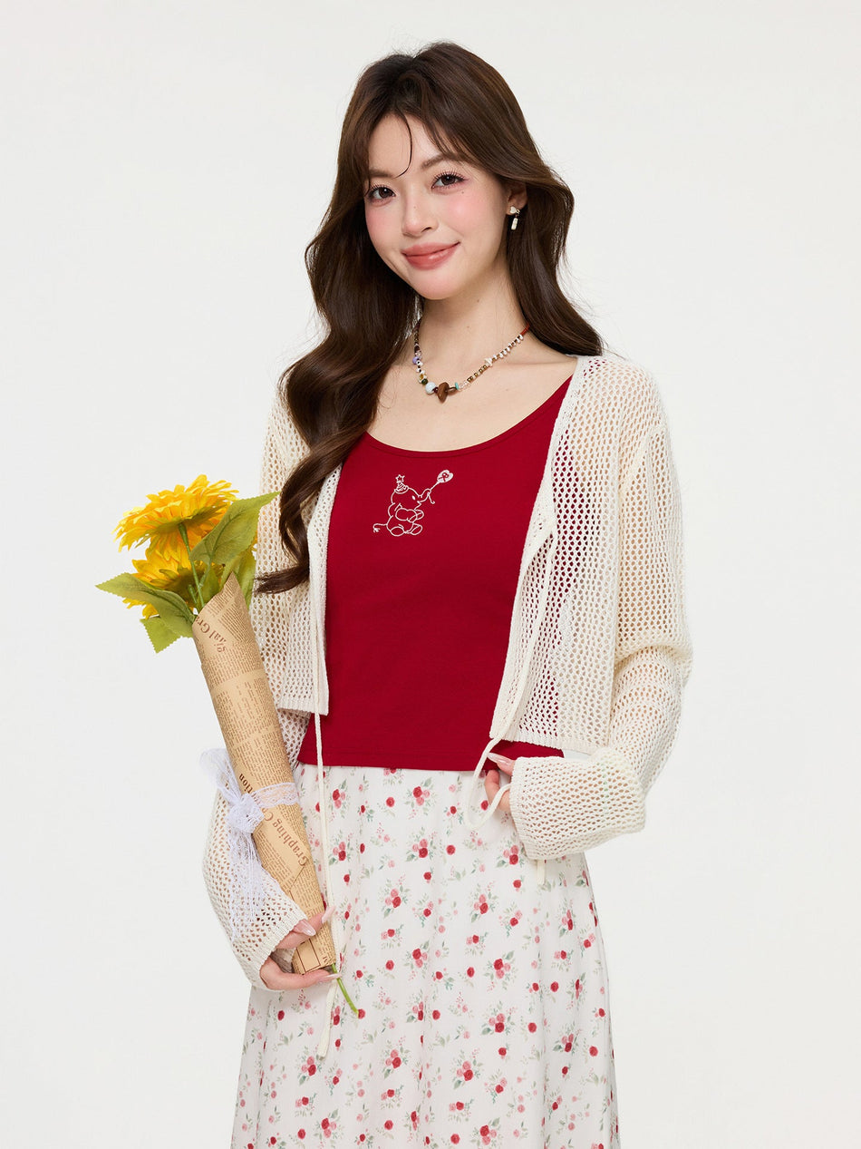 Red Slim Fit Embroidered Camisole Women 2026 Summer