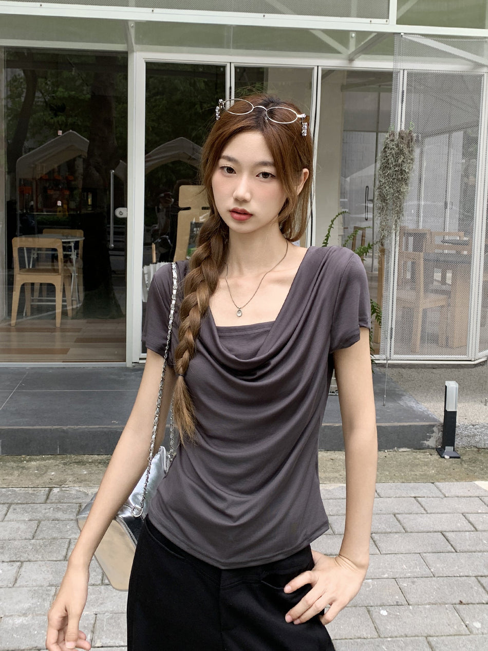 Off Shoulder Slim Fit T-Shirt Women Summer 2026
