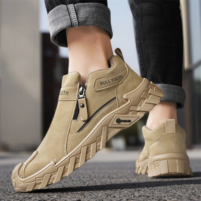 Men’s Platform Slip-On Sneakers Side Zipper Casual