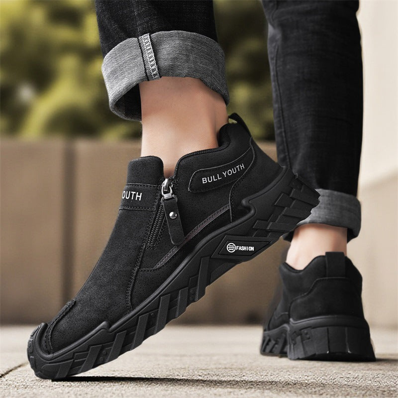 Men’s Platform Slip-On Sneakers Side Zipper Casual