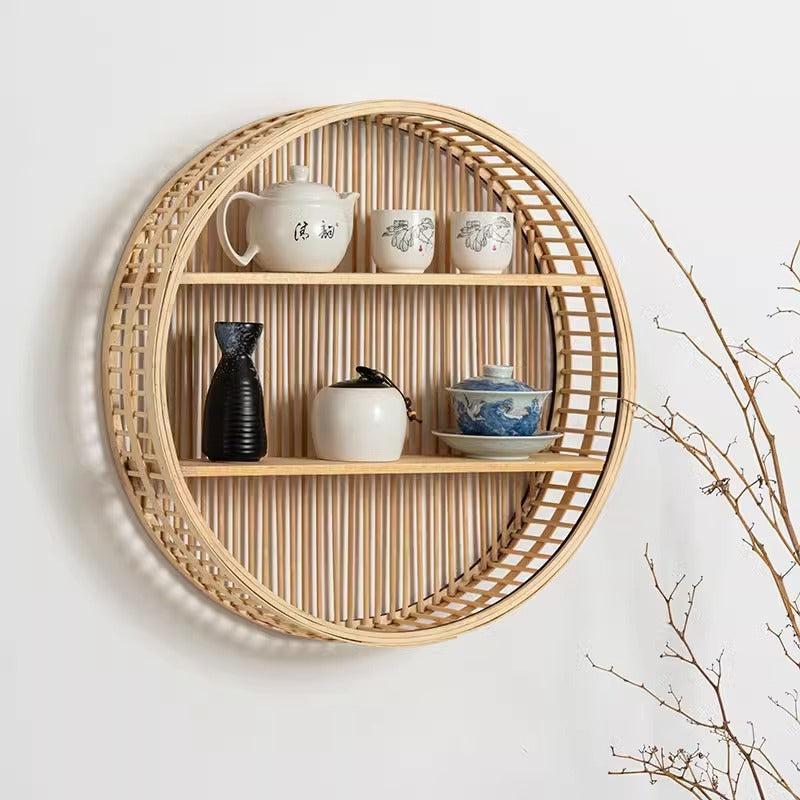 [2026 Nordic-B&B] Two-Layer Hand-Woven Rattan & Bamboo Storage