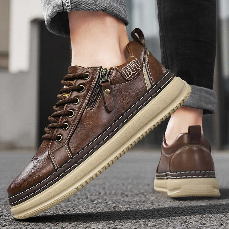 Men’s Retro Leather Sneakers Side Zipper Casual
