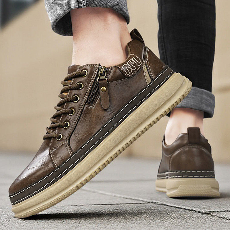 Men’s Retro Leather Sneakers Side Zipper Casual