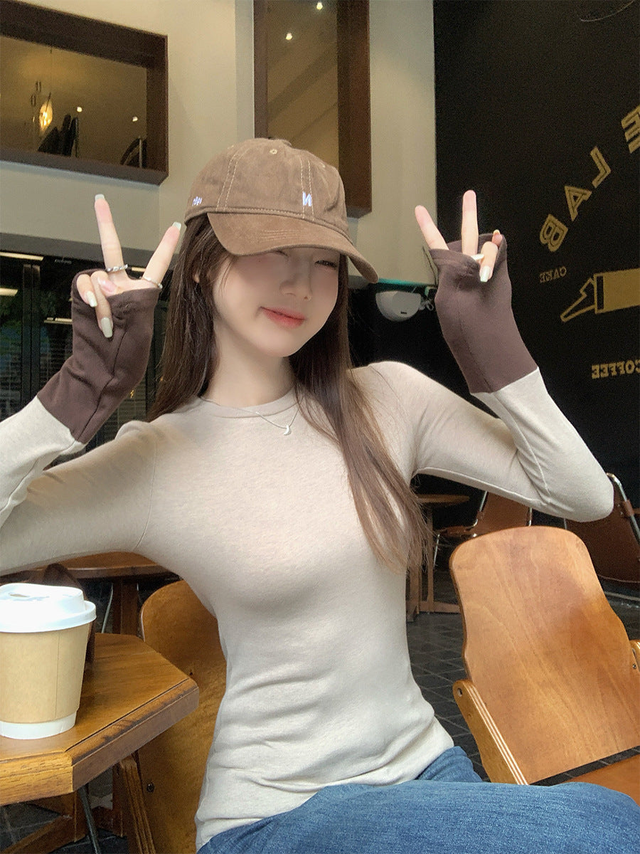 Oatmeal Patchwork Slim Fit Long Sleeve T-Shirt