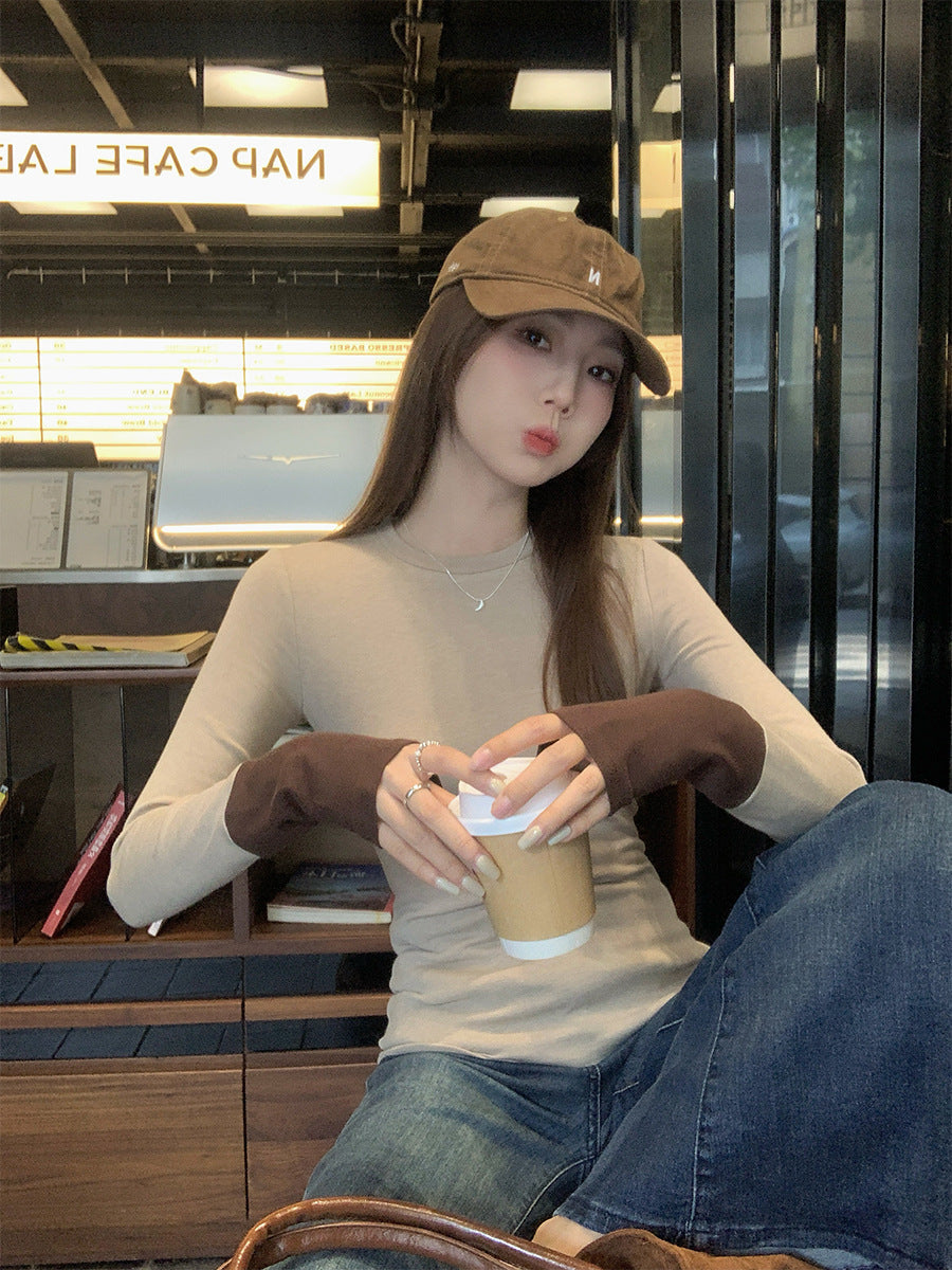 Oatmeal Patchwork Slim Fit Long Sleeve T-Shirt