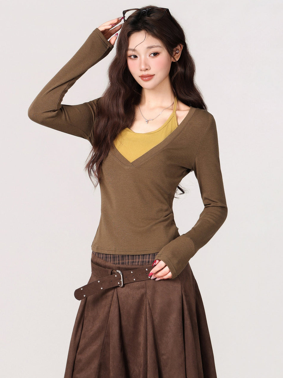 Casual V-Neck Slim Fit Long Sleeve T-Shirt