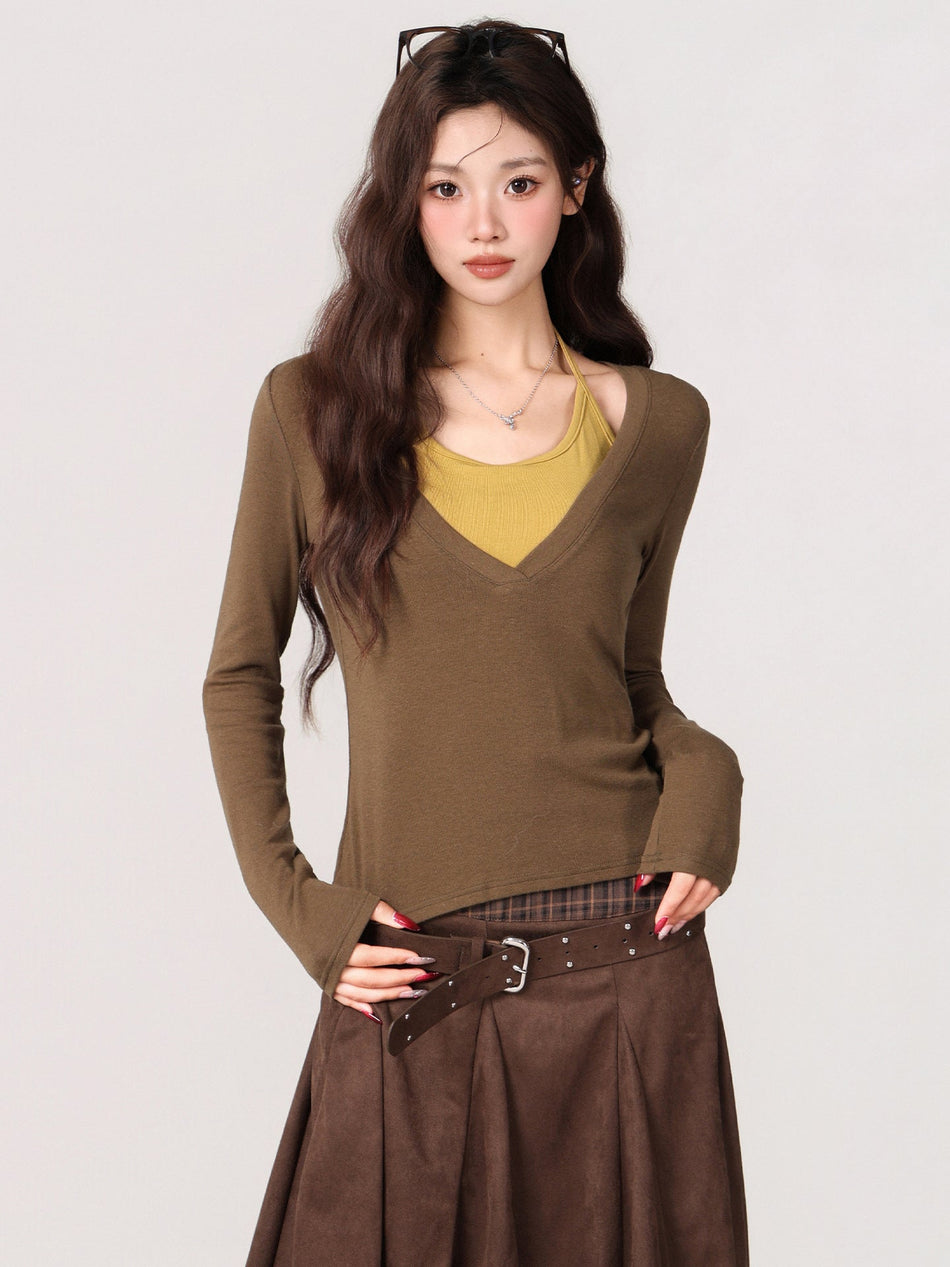 Casual V-Neck Slim Fit Long Sleeve T-Shirt