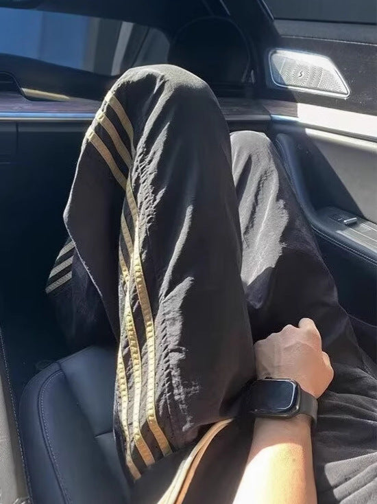 STOCK-Men’s Black Striped Quick Dry Sports Pants Casual