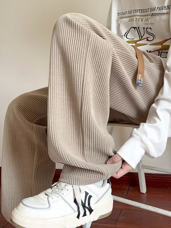 Men’s Khaki Corduroy Wide Leg Pants Casual Loose