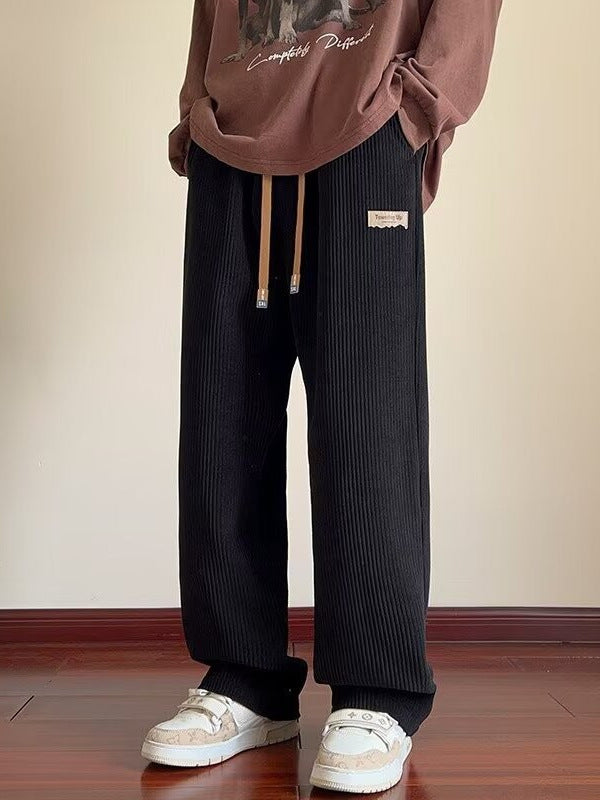 Men’s Khaki Corduroy Wide Leg Pants Casual Loose