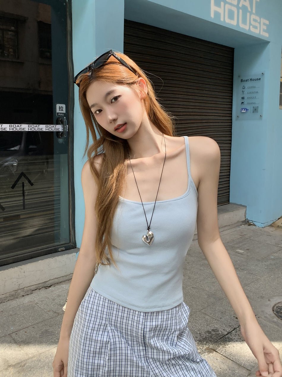 Blue Backless Slim Fit Camisole Sleeveless Top Women