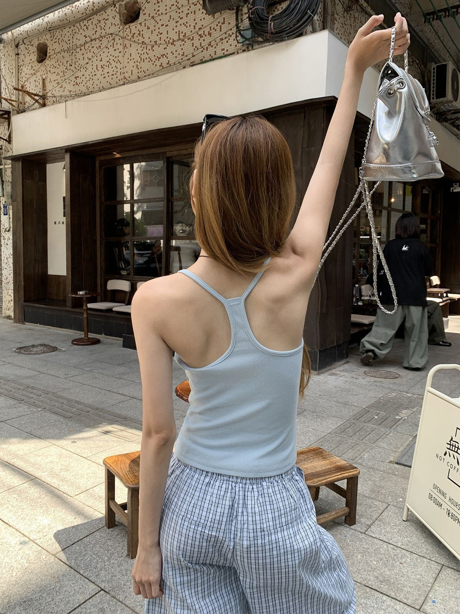 Blue Backless Slim Fit Camisole Sleeveless Top Women