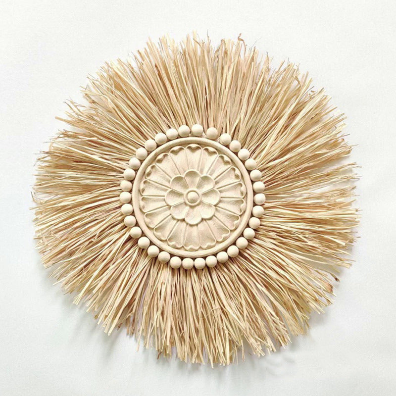 [2026 Nordic-Prop] Round Raffia Woven "Forest" Wall Decoration