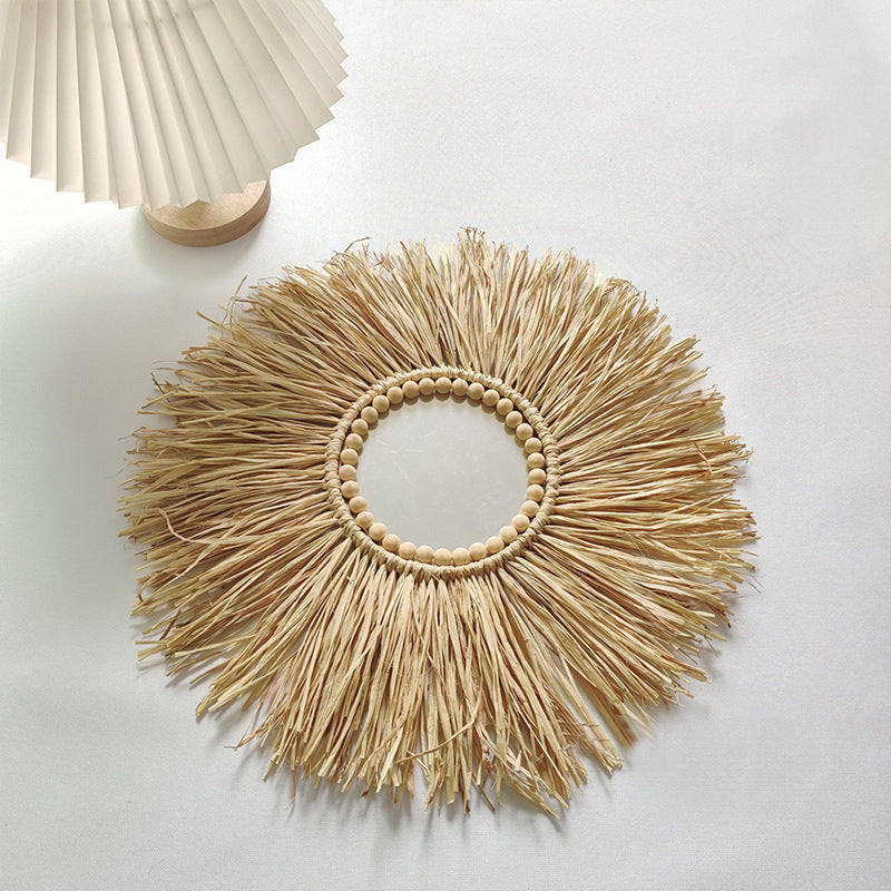 [2026 Nordic-Prop] Round Raffia Woven "Forest" Wall Decoration