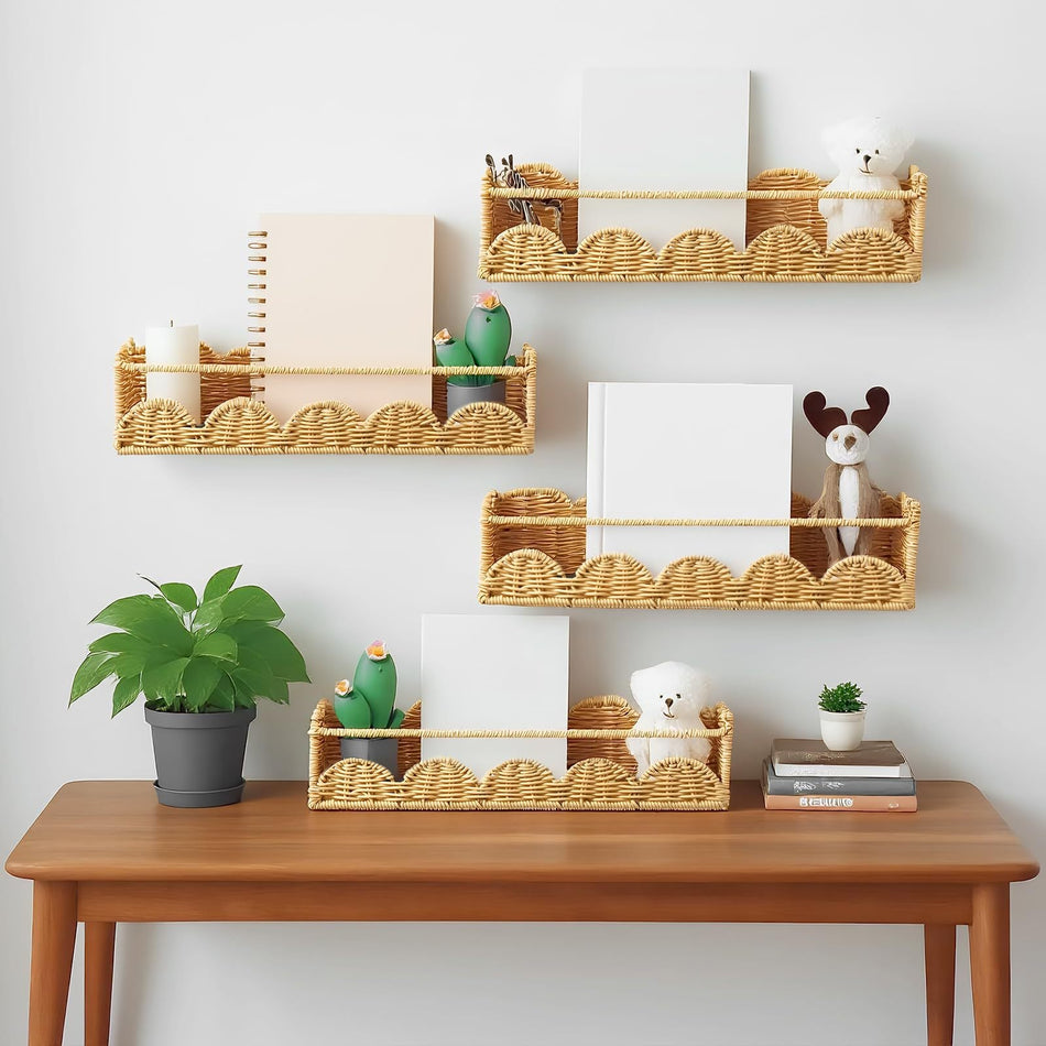 [2026 Nordic-Breeze] Fan-Shaped Rattan Floating Bookshelf