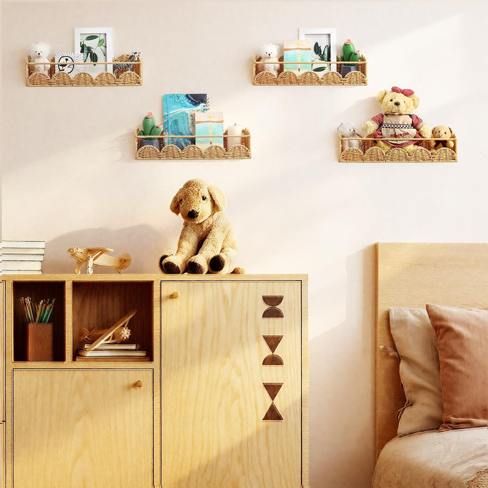 [2026 Nordic-Breeze] Fan-Shaped Rattan Floating Bookshelf