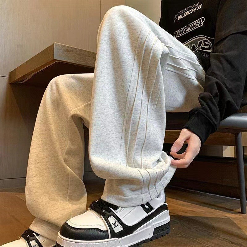 Men’s Fleece Lined Wide Leg Pants Warm Casual