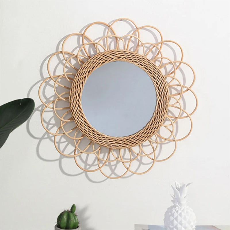 [2026 Girly-Boho] Hand-Woven Rattan "Petal" Cosmetic Mirror