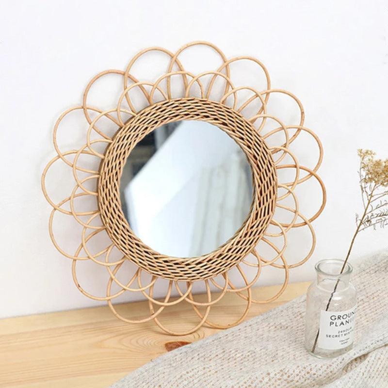 [2026 Girly-Boho] Hand-Woven Rattan "Petal" Cosmetic Mirror
