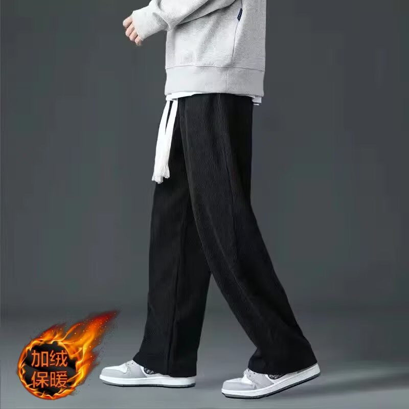 Men’s Corduroy Fleece-Lined Wide Leg Pants Winter Warm