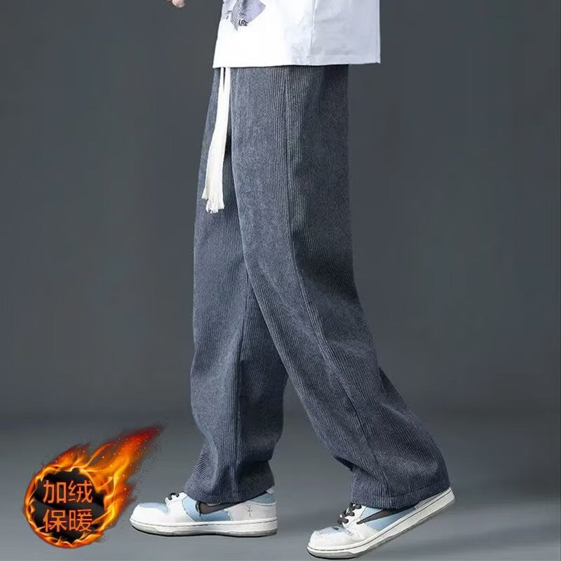 Men’s Corduroy Fleece-Lined Wide Leg Pants Winter Warm