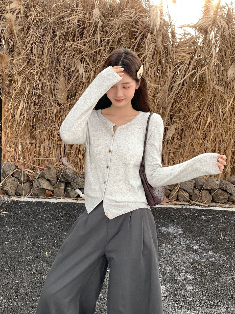 Tweed Style Round Neck Knit Cardigan Women Jacket