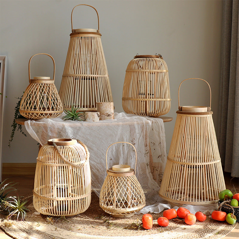 [2026 Indo-Boho] Bamboo & Rattan Wind Lantern Candle Holder