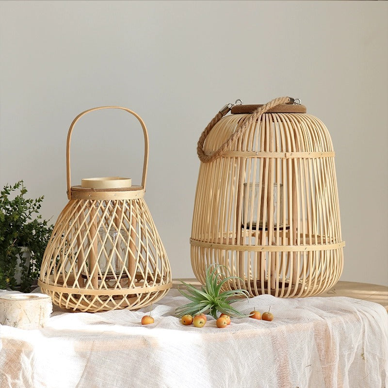 [2026 Indo-Boho] Bamboo & Rattan Wind Lantern Candle Holder