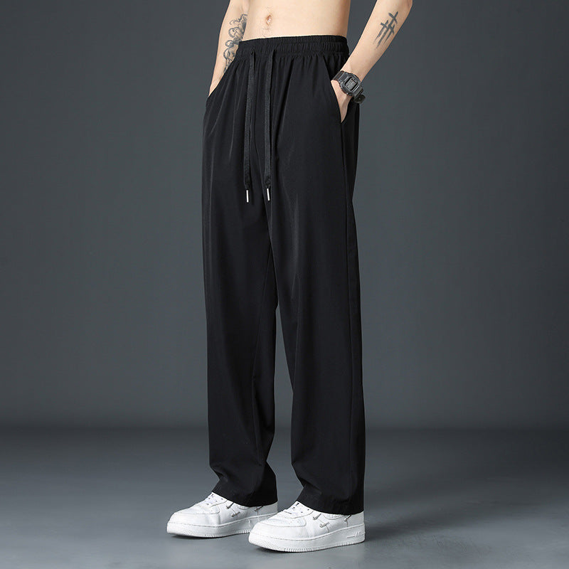 Men’s Ice Silk Wide Leg Pants Black Casual Trendy
