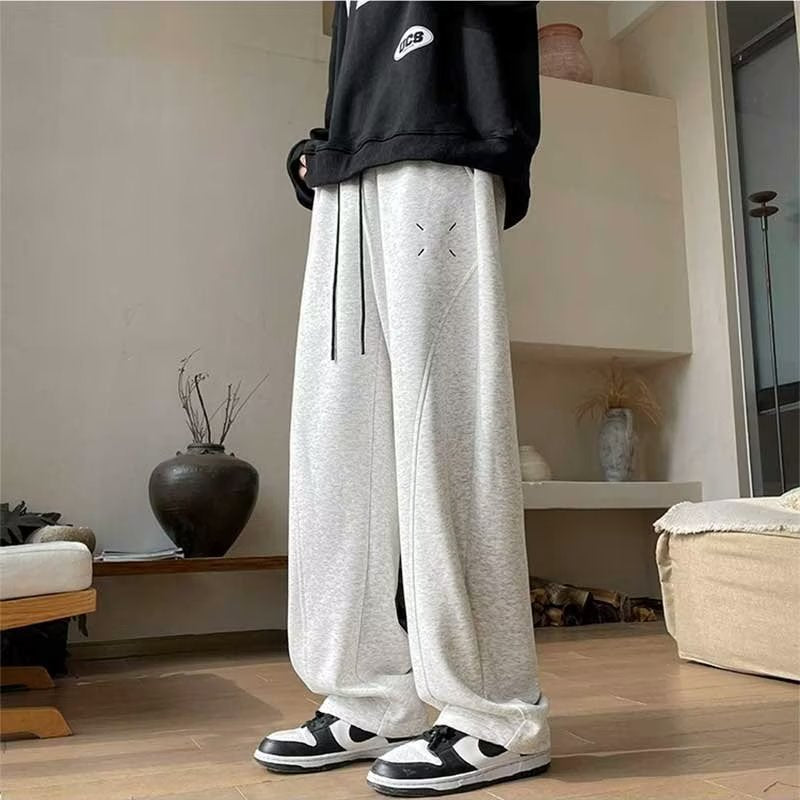 Men’s Heavy Gray Wide Leg Sweatpants Casual Loose Fit