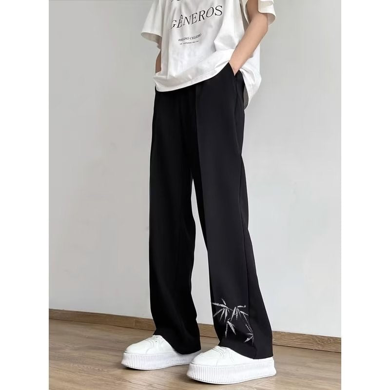 Men’s Bamboo Embroidery Casual Pants Trendy Light Style