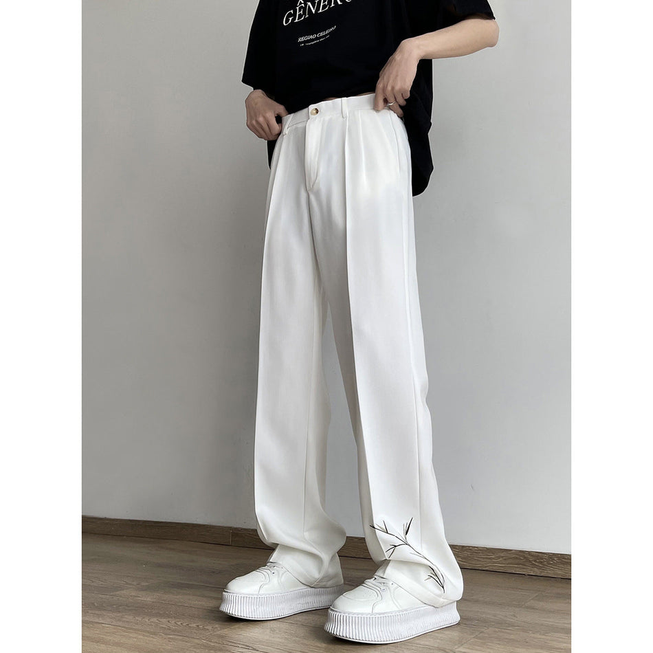 Men’s Bamboo Embroidery Casual Pants Trendy Light Style