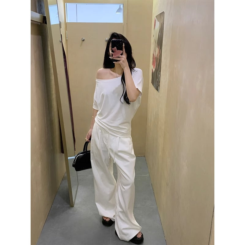 White Off Shoulder Short Sleeve Sexy Loose T-Shirt Women