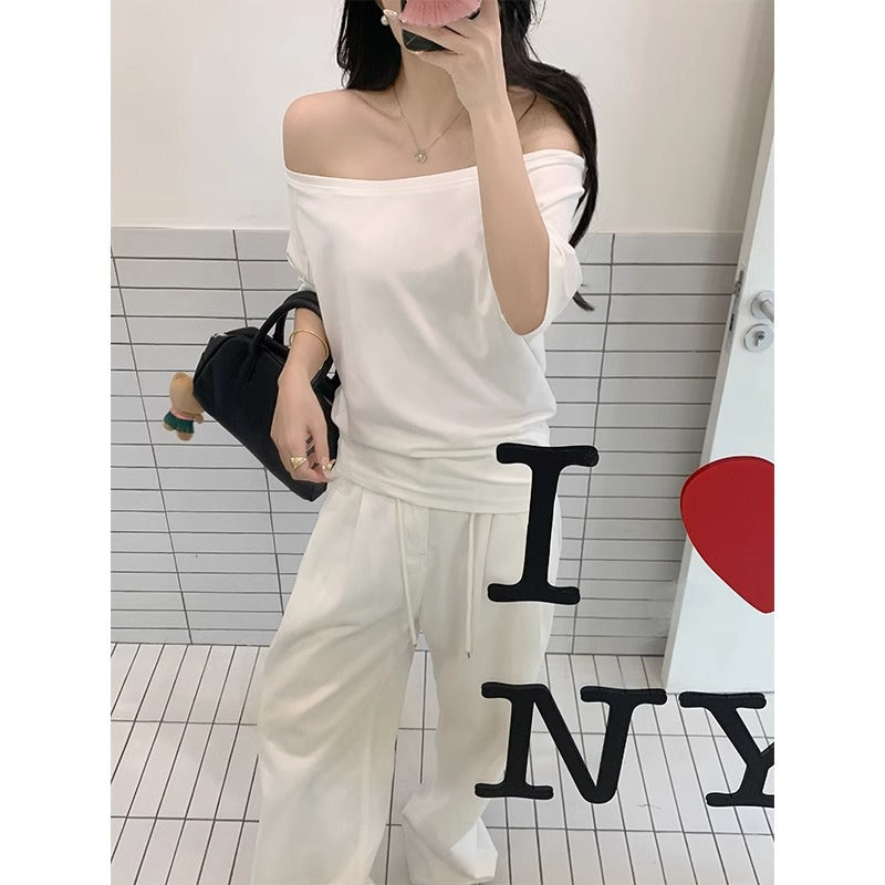 White Off Shoulder Short Sleeve Sexy Loose T-Shirt Women