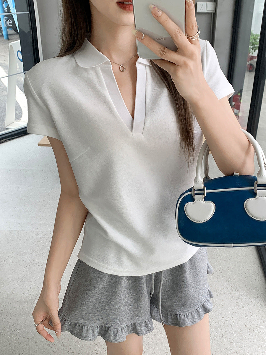 Casual Polo Collar Slim T-Shirt Women Summer 2026