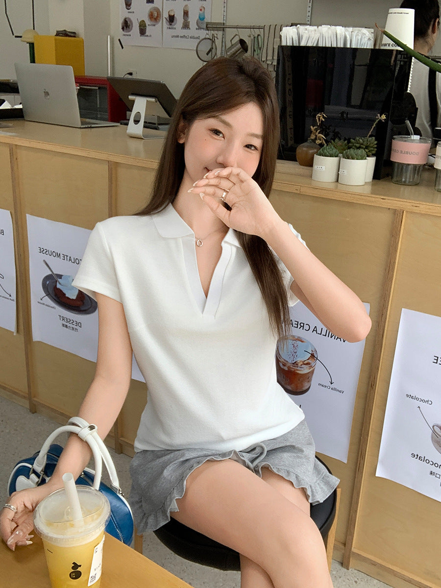 Casual Polo Collar Slim T-Shirt Women Summer 2026