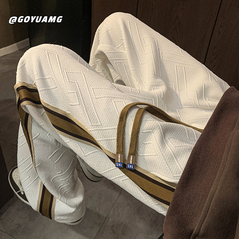 Men’s Striped Stitching Sports Pants Thick Casual Loose Fit