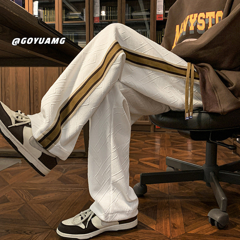 Men’s Striped Stitching Sports Pants Thick Casual Loose Fit