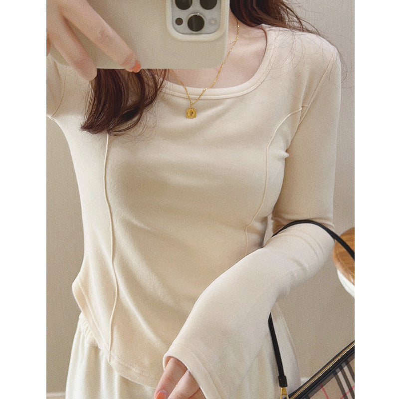 Square Collar Slim Fit Fishbone Long Sleeve Bottoming Shirt Women