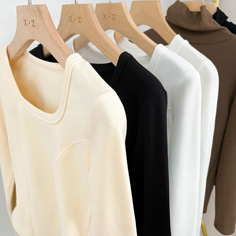 Square Collar Slim Fit Fishbone Long Sleeve Bottoming Shirt Women