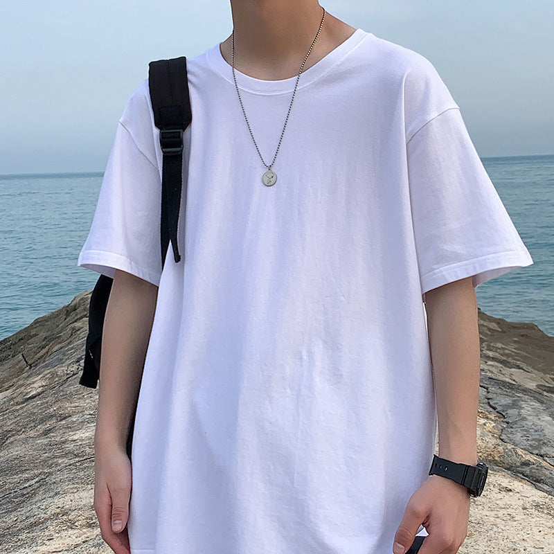 Men’s Loose White T-Shirt Summer Casual Trendy Base Shirt