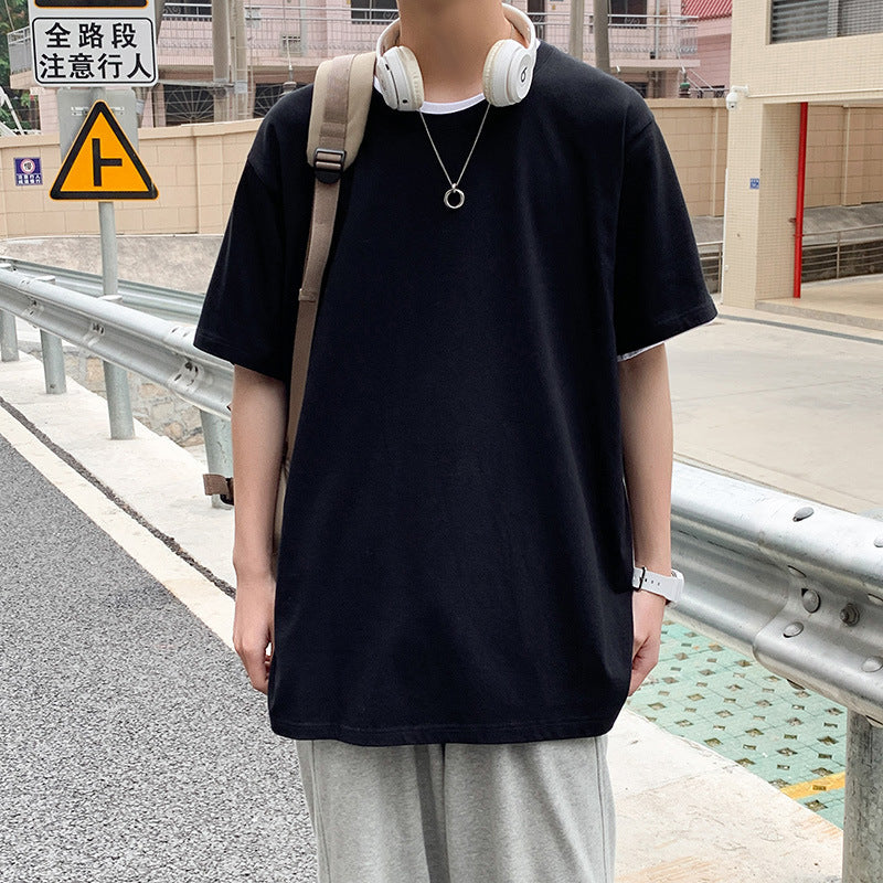 Men’s Loose White T-Shirt Summer Casual Trendy Base Shirt